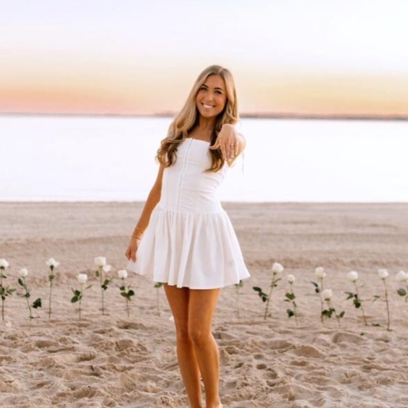 White Corset Style Mini Fit and Flared Dress Shoulder Tie Straps - Picture 12 of 16